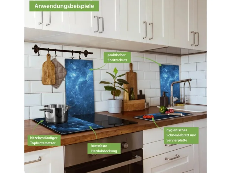 Online Banjado Herdabdeckplatte Glas 2 Teilig Je 30x52CM Schneidebrett Herdabdeckung Mit Motiv Universum