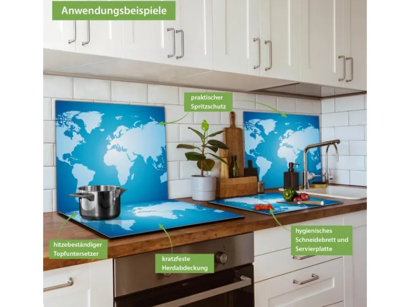 Discount Banjado Herdabdeckplatte Glas 1 Teilig 60x52CM Schneidebrett Herdabdeckung Mit Motiv Weltkarte