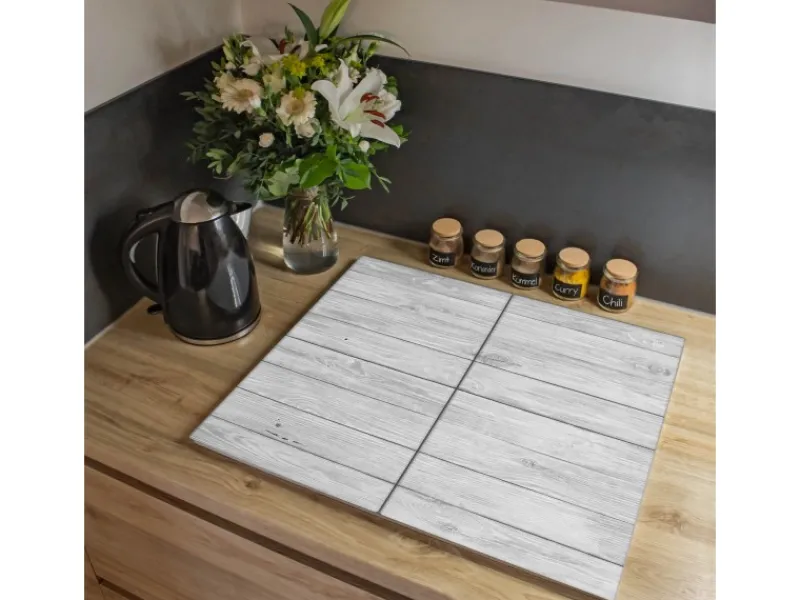 Clearance Banjado Herdabdeckplatte Glas 2 Teilig Je 30x52CM Schneidebrett Herdabdeckung Mit Motiv Weiß Gebeizt