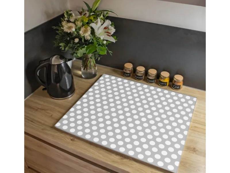 Sale Banjado Herdabdeckplatte Glas 1 Teilig 60x52CM Schneidebrett Herdabdeckung Mit Motiv Punkte Grau