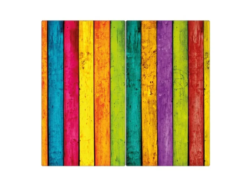Banjado Herdabdeckplatte Glas 2 Teilig Je 30x52CM Schneidebrett Herdabdeckung Mit Motiv Bunte Holzlatten< Herdabdeckungen|Schneidebretter