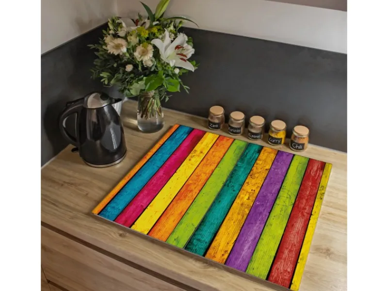 Banjado Herdabdeckplatte Glas 2 Teilig Je 30x52CM Schneidebrett Herdabdeckung Mit Motiv Bunte Holzlatten< Herdabdeckungen|Schneidebretter