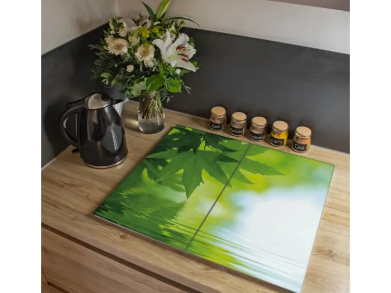 Banjado Herdabdeckplatte Glas 2 Teilig Je 30x52CM Schneidebrett Herdabdeckung Mit Motiv Blättertraum< Herde|Kochfelder