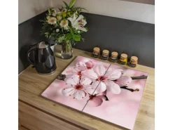 Banjado Herdabdeckungen|Schneidebretter<Herdabdeckplatte Glas 2 Teilig Je 30x52CM Schneidebrett Herdabdeckung Mit Motiv Japanische Kirsche