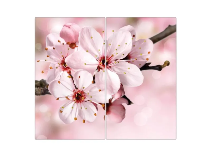 Banjado Herdabdeckungen|Schneidebretter<Herdabdeckplatte Glas 2 Teilig Je 30x52CM Schneidebrett Herdabdeckung Mit Motiv Japanische Kirsche