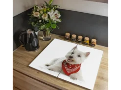 Banjado Herdabdeckplatte Glas 2 Teilig Je 30x52CM Schneidebrett Herdabdeckung Mit Motiv Westie
