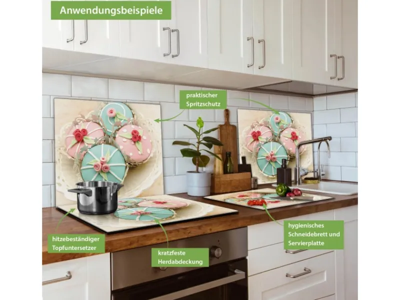 Online Banjado Herdabdeckplatte Glas 1 Teilig 60x52CM Schneidebrett Herdabdeckung Mit Motiv Cupcakes