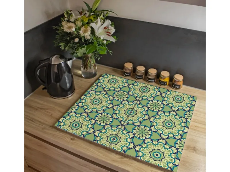 Banjado Herdabdeckungen|Herde<Herdabdeckplatte Glas 2 Teilig Je 30x52CM Schneidebrett Herdabdeckung Mit Motiv Kaleidoscop Grün