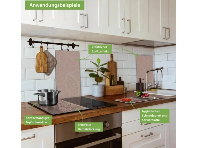 Discount Banjado Herdabdeckplatte Glas 2 Teilig Je 30x52CM Schneidebrett Herdabdeckung Mit Motiv Muster Blätter