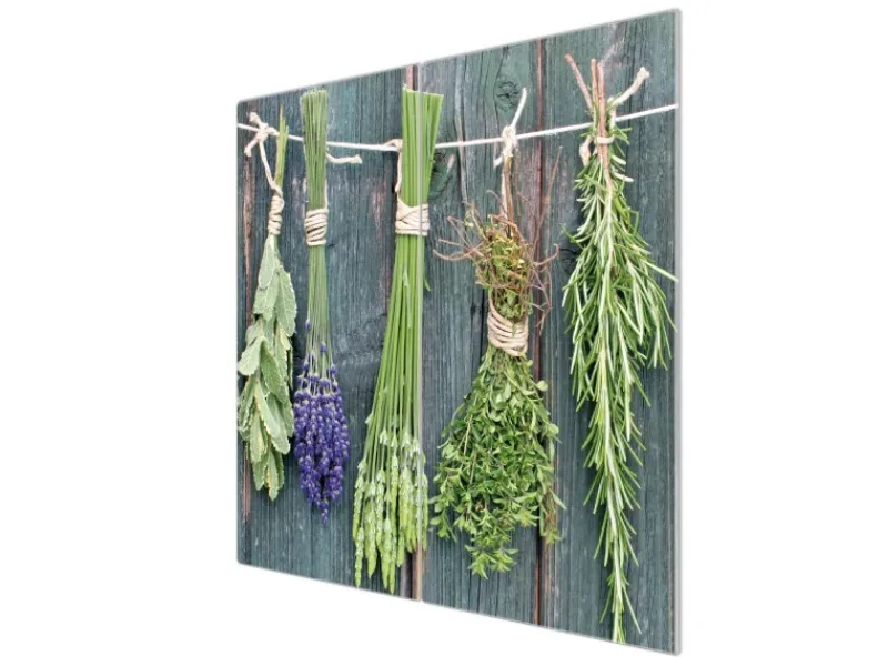 Clearance Banjado Herdabdeckplatte Glas 2 Teilig Je 30x52CM Schneidebrett Herdabdeckung Mit Motiv Acht Kräuter