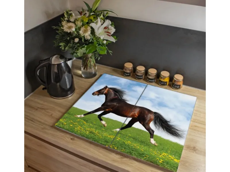 Sale Banjado Herdabdeckplatte Glas 2 Teilig Je 30x52CM Schneidebrett Herdabdeckung Mit Motiv Pferd