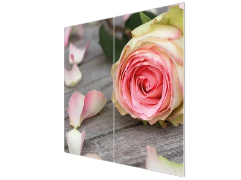 Discount Banjado Herdabdeckplatte Glas 2 Teilig Je 30x52CM Schneidebrett Herdabdeckung Mit Motiv Rosa Rose