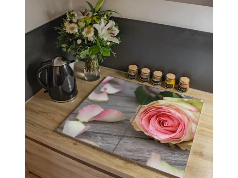 Discount Banjado Herdabdeckplatte Glas 2 Teilig Je 30x52CM Schneidebrett Herdabdeckung Mit Motiv Rosa Rose
