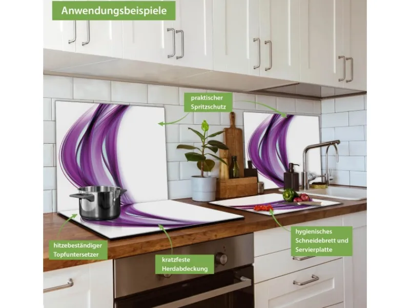 Banjado Herdabdeckplatte Glas 1 Teilig 60x52CM Schneidebrett Herdabdeckung Mit Motiv Violet Element< Herde|Kochfelder