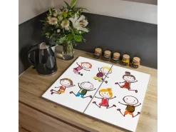 Banjado Herdabdeckplatte Glas 2 Teilig Je 30x52CM Schneidebrett Herdabdeckung Mit Motiv Happy Kids< Schneidebretter|Herde