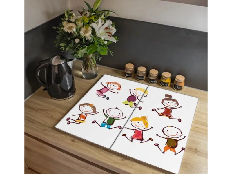 Banjado Herdabdeckplatte Glas 2 Teilig Je 30x52CM Schneidebrett Herdabdeckung Mit Motiv Happy Kids< Schneidebretter|Herde