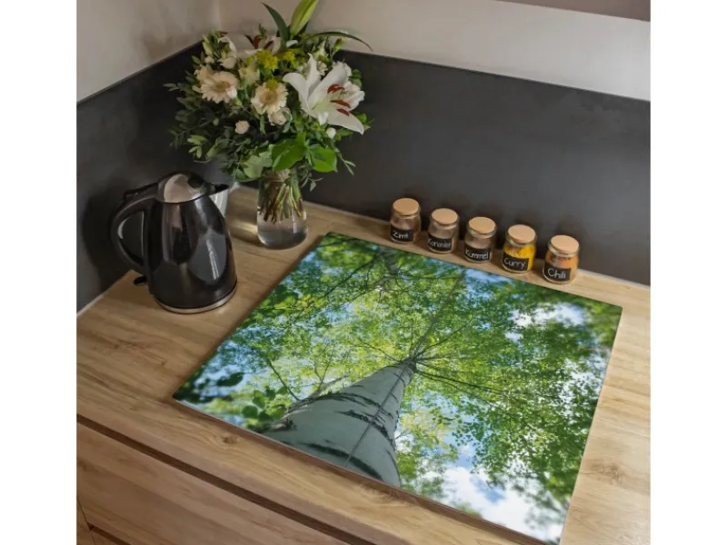 Banjado Herdabdeckplatte Glas 2 Teilig Je 30x52CM Schneidebrett Herdabdeckung Mit Motiv Zwischen Bäumen 5< Herdabdeckungen|Kochfelder