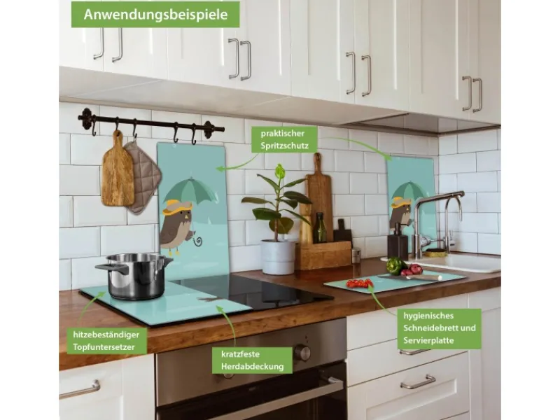 Best Banjado Herdabdeckplatte Glas 2 Teilig Je 30x52CM Schneidebrett Herdabdeckung Mit Motiv Rainbird