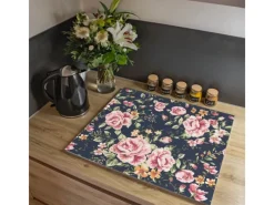 Banjado Schneidebretter|Herdabdeckungen<Herdabdeckplatte Glas 1 Teilig 60x52CM Schneidebrett Herdabdeckung Mit Motiv Rosen Auf Anthrazit