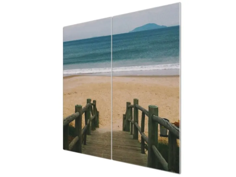 Banjado Herdabdeckungen|Kochfelder<Herdabdeckplatte Glas 2 Teilig Je 30x52CM Schneidebrett Herdabdeckung Mit Motiv Zum Strand
