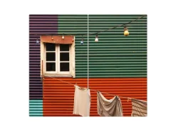 Banjado Herdabdeckplatte Glas 2 Teilig Je 30x52CM Schneidebrett Herdabdeckung Mit Motiv Buntes Haus< Herdabdeckungen|Herde