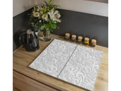 Sale Banjado Herdabdeckplatte Glas 2 Teilig Je 30x52CM Schneidebrett Herdabdeckung Mit Motiv White Swirl