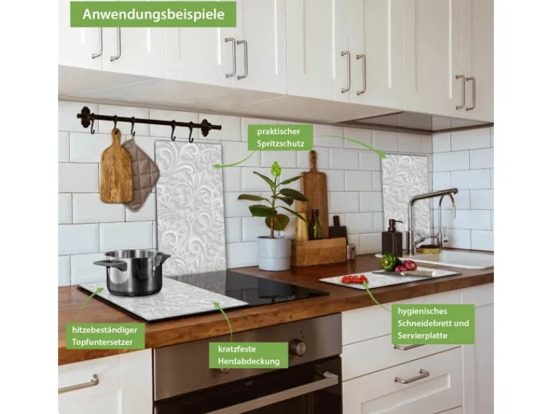 Sale Banjado Herdabdeckplatte Glas 2 Teilig Je 30x52CM Schneidebrett Herdabdeckung Mit Motiv White Swirl