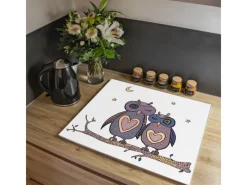 Banjado Herdabdeckungen|Herde<Herdabdeckplatte Glas 1 Teilig 60x52CM Schneidebrett Herdabdeckung Mit Motiv Verliebte Eulen