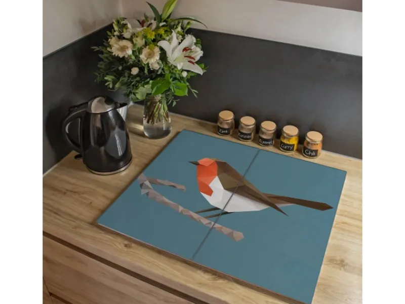 Banjado Herde|Kochfelder<Herdabdeckplatte Glas 2 Teilig Je 30x52CM Schneidebrett Herdabdeckung Mit Motiv Abstrakter Vogel