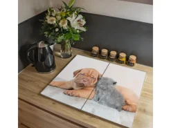 Banjado Herdabdeckplatte Glas 2 Teilig Je 30x52CM Schneidebrett Herdabdeckung Mit Motiv Hund Und Katze< Schneidebretter|Herdabdeckungen