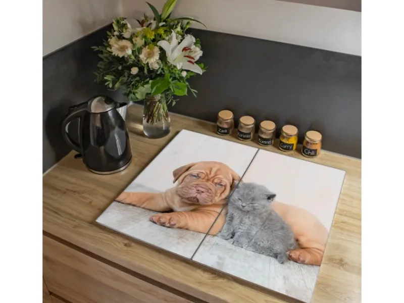 Banjado Herdabdeckplatte Glas 2 Teilig Je 30x52CM Schneidebrett Herdabdeckung Mit Motiv Hund Und Katze< Schneidebretter|Herdabdeckungen