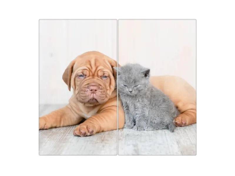 Banjado Herdabdeckplatte Glas 2 Teilig Je 30x52CM Schneidebrett Herdabdeckung Mit Motiv Hund Und Katze< Schneidebretter|Herdabdeckungen