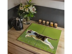 Outlet Banjado Herdabdeckplatte Glas 2 Teilig Je 30x52CM Schneidebrett Herdabdeckung Mit Motiv Jagende Katze