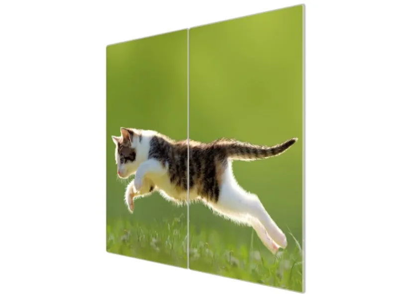 Outlet Banjado Herdabdeckplatte Glas 2 Teilig Je 30x52CM Schneidebrett Herdabdeckung Mit Motiv Jagende Katze