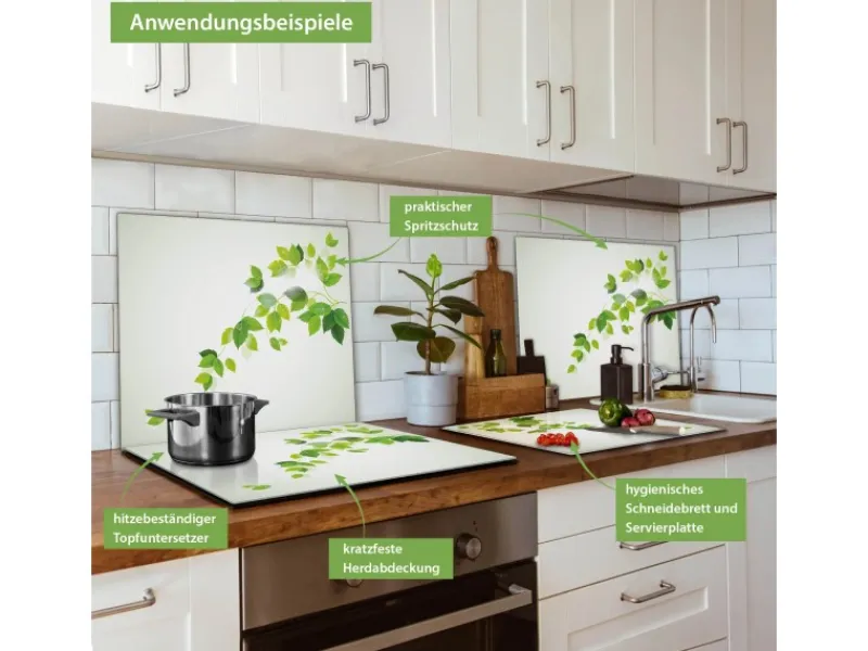 Banjado Herdabdeckplatte Glas 1 Teilig 60x52CM Schneidebrett Herdabdeckung Mit Motiv Ranke Gelb Weiß< Schneidebretter|Herdabdeckungen