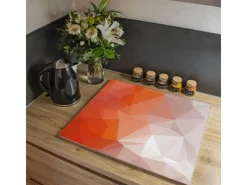 Banjado Herdabdeckplatte Glas 1 Teilig 60x52CM Schneidebrett Herdabdeckung Mit Motiv Orange Polygon< Schneidebretter|Herdabdeckungen