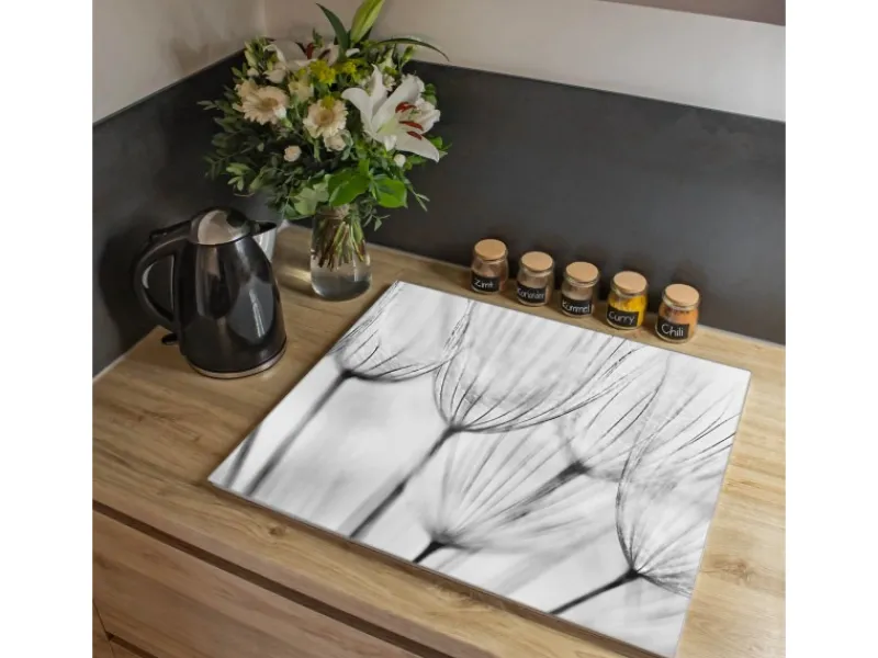 Banjado Herdabdeckplatte Glas 1 Teilig 60x52CM Schneidebrett Herdabdeckung Mit Motiv Pusteblumen Sw< Herdabdeckungen|Schneidebretter