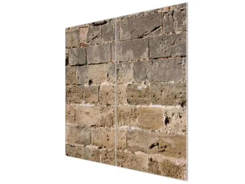 Hot Banjado Herdabdeckplatte Glas 2 Teilig Je 30x52CM Schneidebrett Herdabdeckung Mit Motiv Steinwand Antik