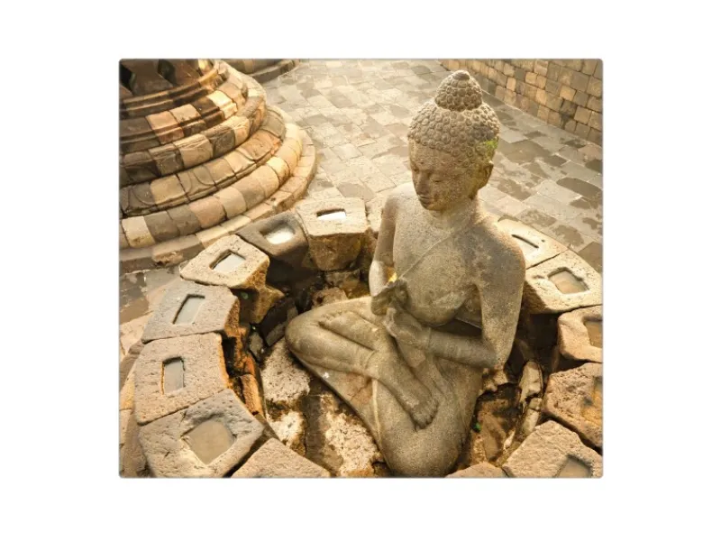 Banjado Schneidebretter|Herdabdeckungen<Herdabdeckplatte Glas 1 Teilig 60x52CM Schneidebrett Herdabdeckung Mit Motiv Sitzender Buddha