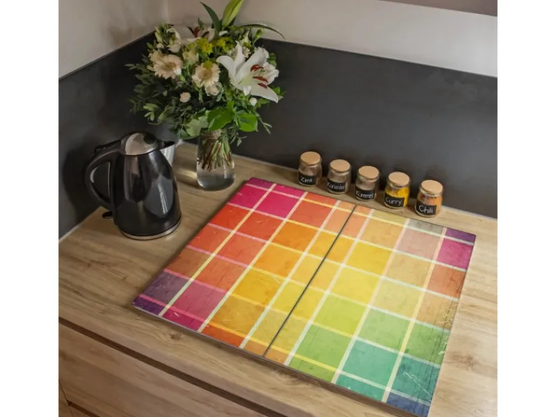 Banjado Schneidebretter|Herdabdeckungen<Herdabdeckplatte Glas 2 Teilig Je 30x52CM Schneidebrett Herdabdeckung Mit Motiv Bunte Glasbausteine