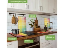 Banjado Schneidebretter|Herdabdeckungen<Herdabdeckplatte Glas 2 Teilig Je 30x52CM Schneidebrett Herdabdeckung Mit Motiv Bunte Glasbausteine