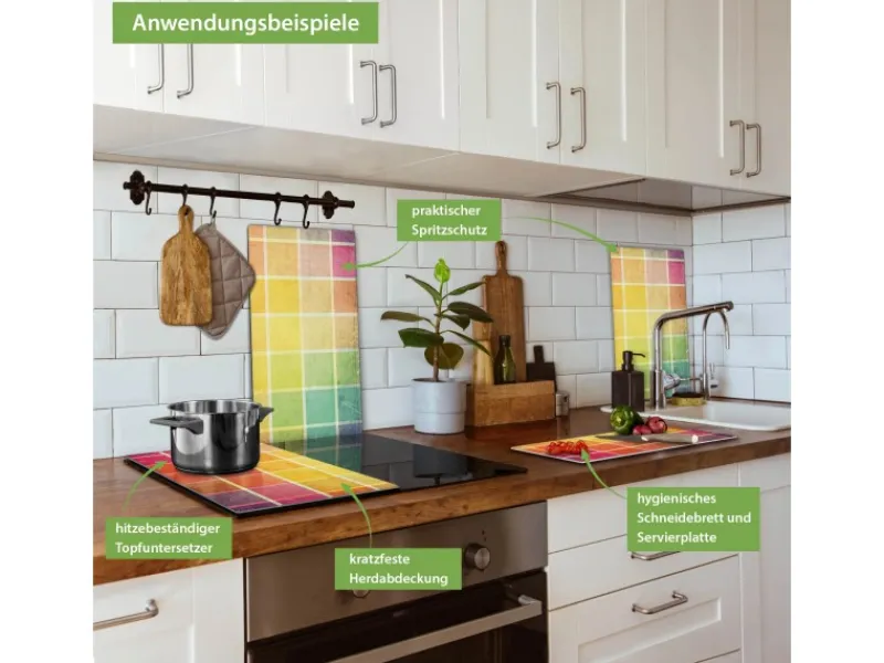 Banjado Schneidebretter|Herdabdeckungen<Herdabdeckplatte Glas 2 Teilig Je 30x52CM Schneidebrett Herdabdeckung Mit Motiv Bunte Glasbausteine