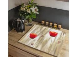Banjado Herde|Herdabdeckungen<Herdabdeckplatte Glas 1 Teilig 60x52CM Schneidebrett Herdabdeckung Mit Motiv Klatschmohn