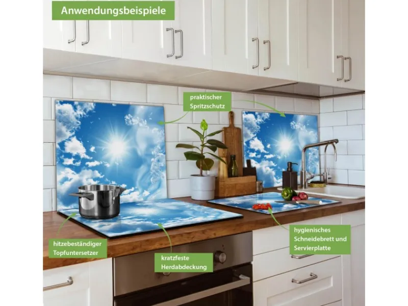 Banjado Schneidebretter|Herdabdeckungen<Herdabdeckplatte Glas 1 Teilig 60x52CM Schneidebrett Herdabdeckung Mit Motiv Clouds