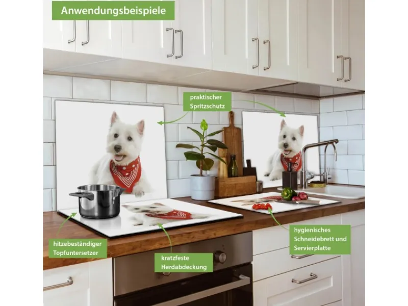 New Banjado Herdabdeckplatte Glas 1 Teilig 60x52CM Schneidebrett Herdabdeckung Mit Motiv Westie