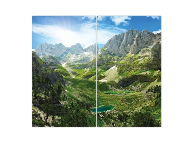 Banjado Herdabdeckplatte Glas 2 Teilig Je 30x52CM Schneidebrett Herdabdeckung Mit Motiv Bergsee Alpen< Herdabdeckungen|Herde