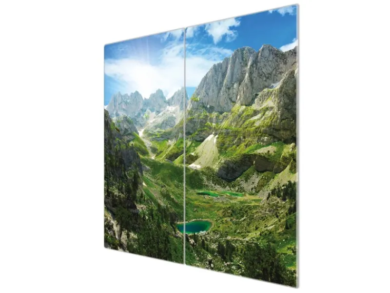 Banjado Herdabdeckplatte Glas 2 Teilig Je 30x52CM Schneidebrett Herdabdeckung Mit Motiv Bergsee Alpen< Herdabdeckungen|Herde