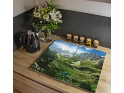 Banjado Herdabdeckplatte Glas 2 Teilig Je 30x52CM Schneidebrett Herdabdeckung Mit Motiv Bergsee Alpen< Herdabdeckungen|Herde