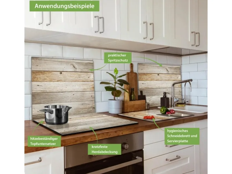 Banjado Herdabdeckplatte Glas 1 Teilig 60x52CM Schneidebrett Herdabdeckung Mit Motiv Graues Holz< Schneidebretter|Herde
