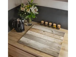 Banjado Herdabdeckplatte Glas 1 Teilig 60x52CM Schneidebrett Herdabdeckung Mit Motiv Graues Holz< Schneidebretter|Herde